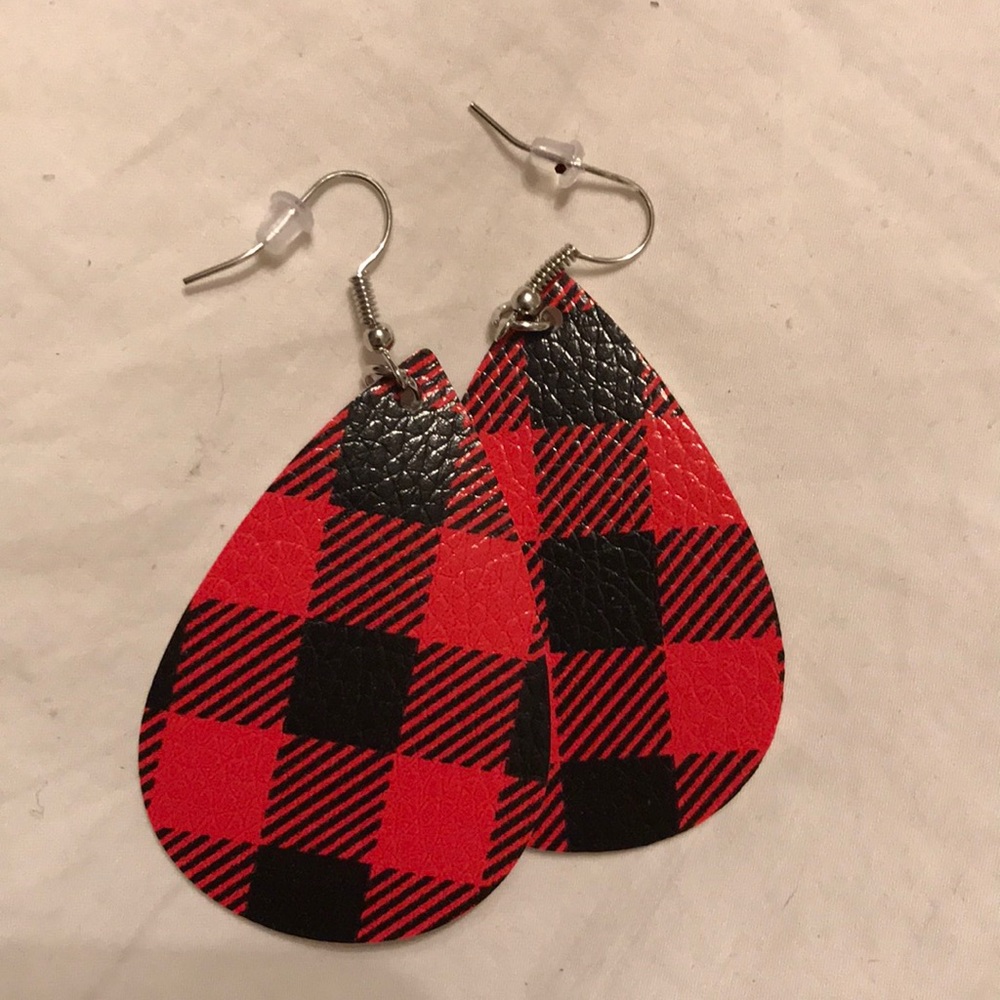 Buffalo plaid “leather” earrings
